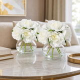 Garvee Realistic Artificial Peony Arrangement in Glass Vase – Modern Home Décor Centerpiece – Faux Water & White Silk PU Flowers – Elegant Faux Floral Display for Table or Living Room – 1 Pack & 2 Pack – Color: White