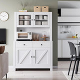 Garvee Freestanding Kitchen Pantry Cabinet with Microwave Stand – Tall Buffet Hutch with 2 Drawers, 4 Doors, 6 Adjustable Shelves – Dining Room Sideboard Storage Cupboard – White - White