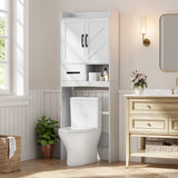Garvee Space-Saving Over the Toilet Storage Cabinet – Adjustable Shelf, Barn Doors, Toilet Paper Holder, Anti-Tip, Open Shelf – Bathroom, Laundry Room, Restroom Organizer – Sturdy Wooden Build – White Small Relief