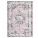 Garvee Washable Area Rug – Vintage Distressed Medallion Carpet – Soft Low Pile – Non-Slip & Easy Care – Pet Friendly – Living Room, Bedroom, Dining – Pink, 5x7ft (152x213cm), USA Spec - Grey