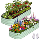 Garvee Galvanized Raised Garden Bed Kit - 2-Pack 4x2x1 FT Light Green Metal Planter Boxes, Anti-Rust, Safe Rounded Corners, Open Bottom, Easy Assembly - Ideal for Outdoor Vegetables, Flowers, Herbs - 2-piece set