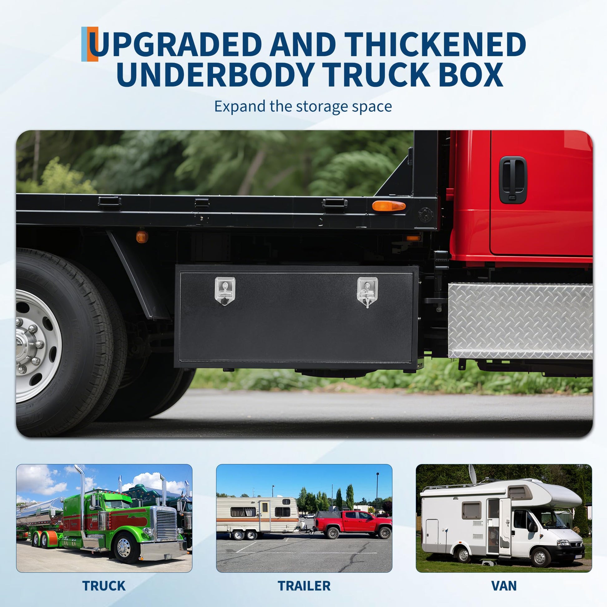 Underbody truck box mounted on truck trailer and van applications
