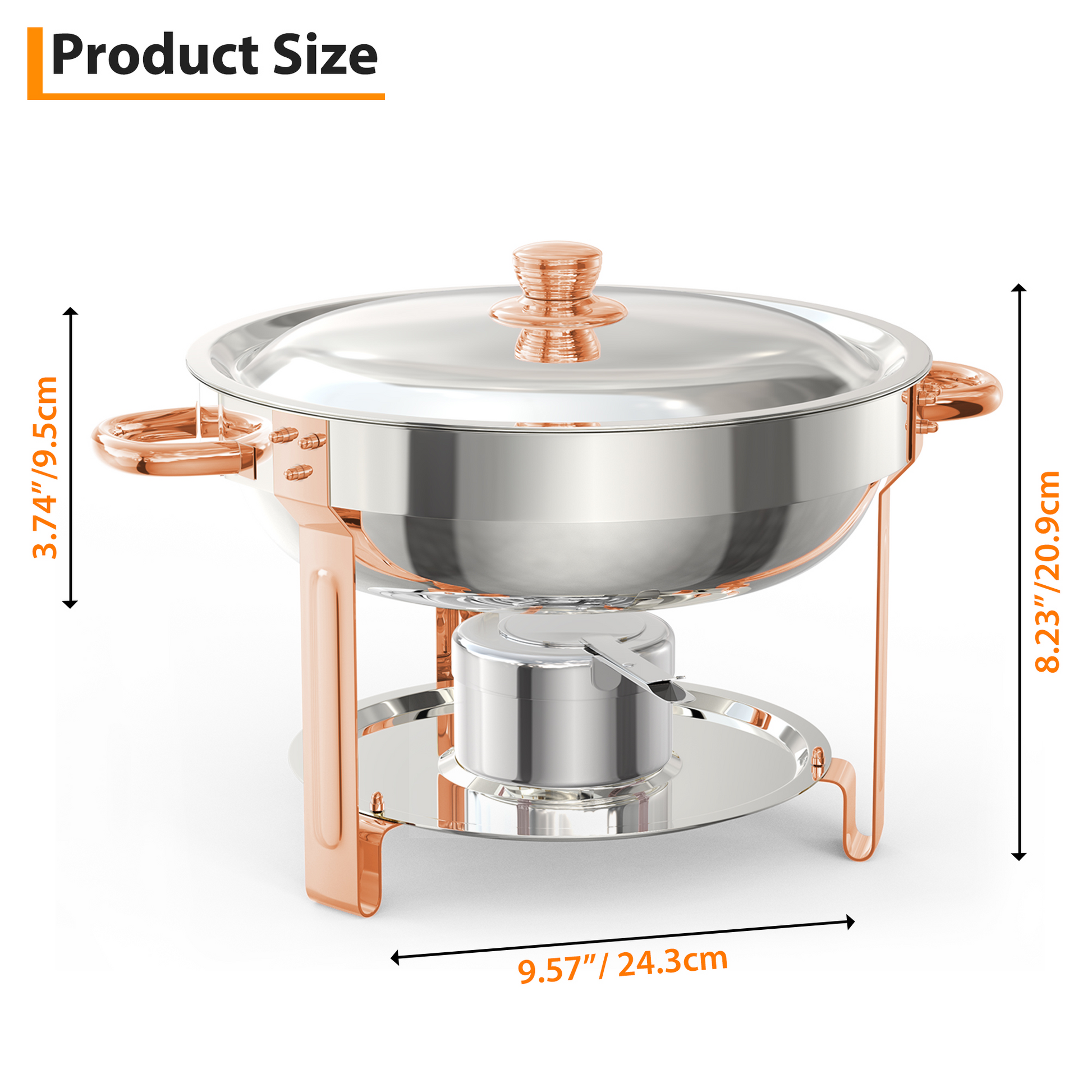 5QT round chafing dish size and dimensions