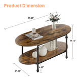 Garvee Oval Coffee Table Brown 47.2" Vintage 2-Tier Storage Living Room Office