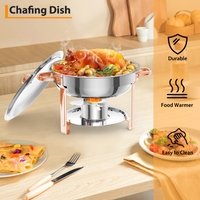 Garvee 5QT Round Chafing Dish Buffet Set (4 Pack) - Stainless Steel Food Warmers with Lid Holder, Spoon, and Tweezers, Rose Gold Finish, Ideal for Parties, Weddings, Events, and Banquets