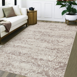 Garvee Medallion & Damask Camel 8x10 Neutral Area Rugs, Living Room Rugs, Soft Vintage Damask Distressed Large Rugs for Bedroom Boho Abstract Indoor Floor Carpet, Low Pile Non-Slip Farmhouse Rugs for Living Room Dining Room - Camel