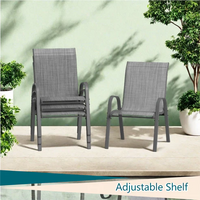 Garvee Outdoor Stackable Chairs Set of 4 - Patio Dining Sling Chairs with Textilene Fabric for Patio, Deck, Backyard, Light Grey