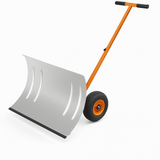 Garvee 29"W X 16.5"H Heavy Duty Metal Snow Shovel with Wheels – Wide Angled Blade – 5-Level Adjustable Ergonomic Handle – Back-Saving Snow Pusher for Driveways, Sidewalks, Yards – Silver with Orange-Yellow Handle and Wheels - Sliver