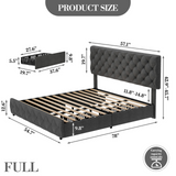 Garvee Full Size Upholstered Bed Frame With 4 Storage Drawers, Diamond Button Tufted Headboard, Linen Fabric Platform Bed, Strong Slats Support, Easy Assembly, Neutral Color - Gray