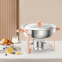 Garvee 5QT Round Chafing Dish Buffet Set (4 Pack) - Stainless Steel Food Warmers with Lid Holder, Spoon, and Tweezers, Rose Gold Finish, Ideal for Parties, Weddings, Events, and Banquets