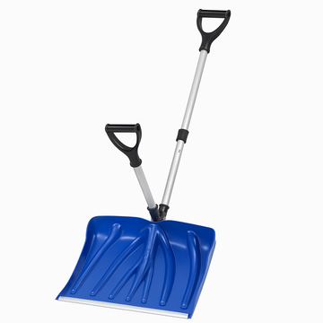 Garvee Lightweight 18-Inch Aluminum Snow Shovel with Dual D-Ring Handle – Ergonomic Large Capacity Snow Pusher, Durable Ice Scraper for Driveway, Walkway, Patio, Car, and Garden – 3.5 lbs – Shovel blue + pole silver