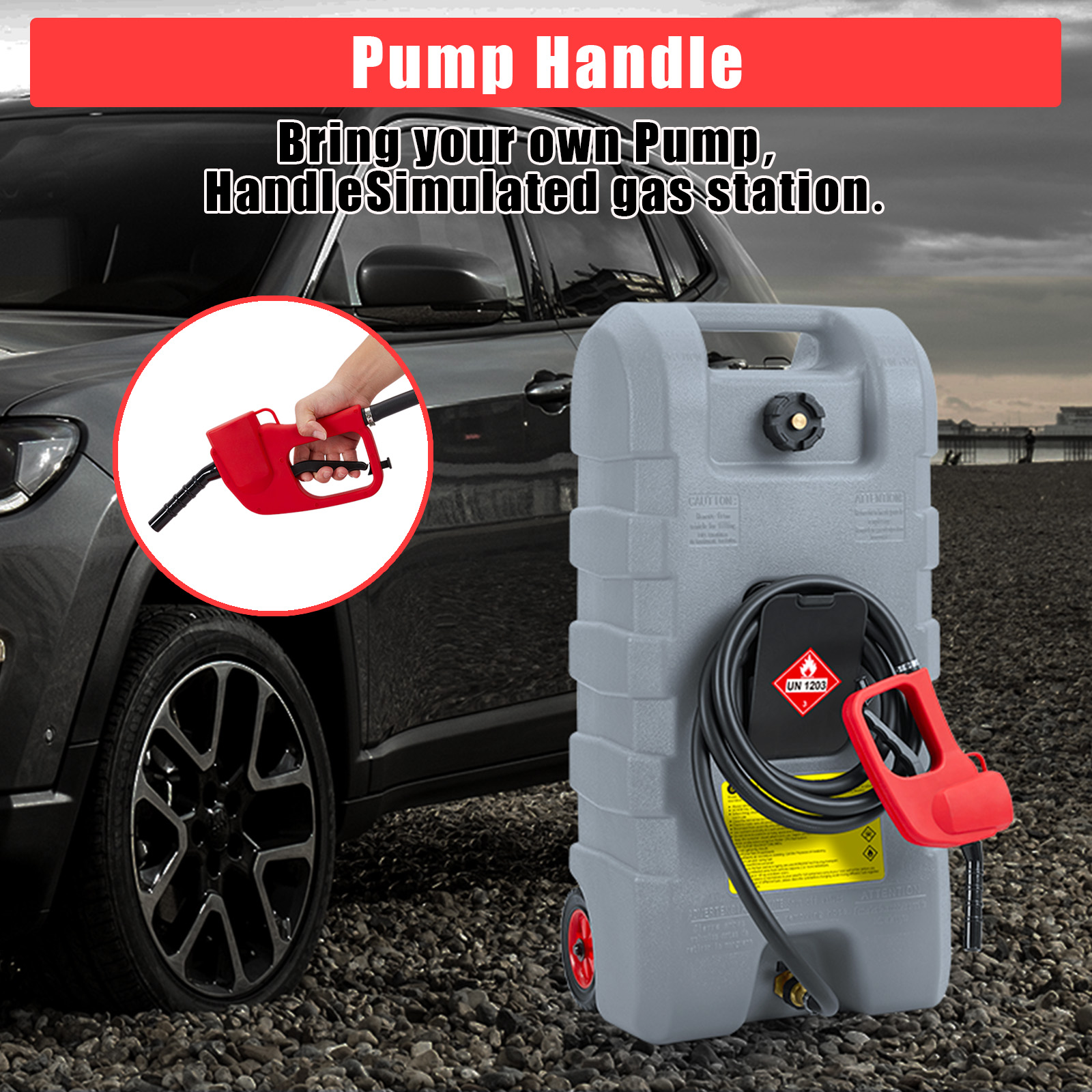 Garvee 15 Gallon Portable Fuel Caddy, 10-ft hose, siphon pump, 7.5 L/min manual nozzle, diesel/gasoline tank - Gray