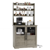 Garvee Farmhouse Bakers Rack with 2 Glass Doors, Power Outlet,Thickened Counter - Grey
