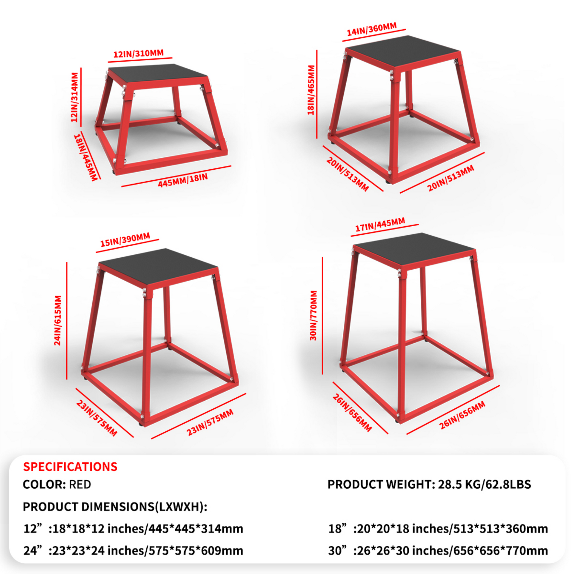 Multiple plyometric jump box height options