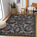 Garvee Washable 5x7 Area Rug, Ultra-Thin Soft Vintage Indoor Rug for Bedroom Living Room or Dining Room, Non-Slip Throw Rug Foldable Carpet for Entry Office Playroom, Black/Rust